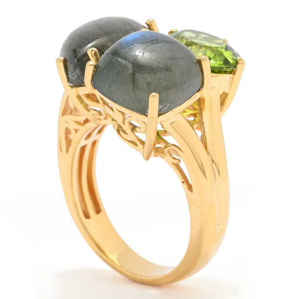 MUSE 18K Vermeil Labradorite & Peridot Multi Shape 3-Stone Cluster Ring - Image 2