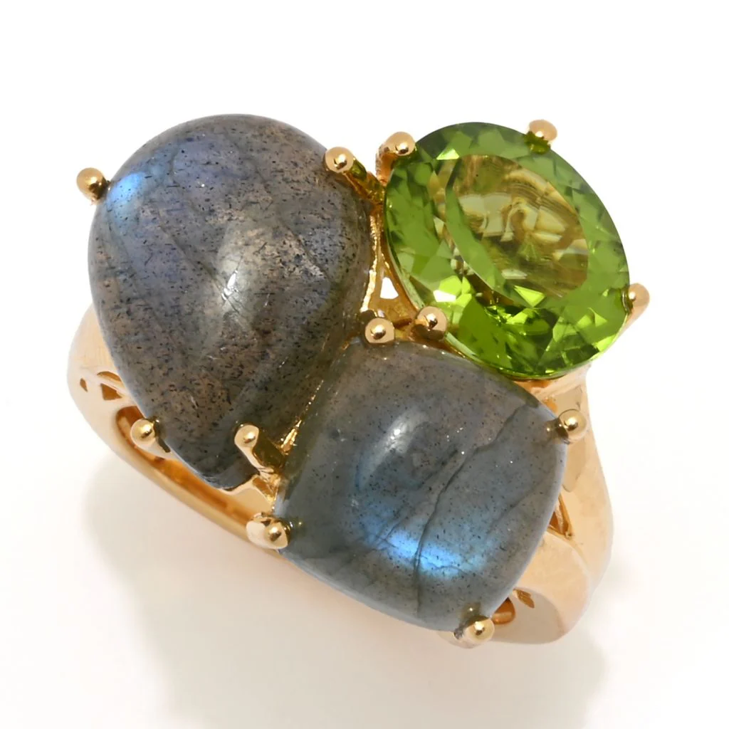 MUSE 18K Vermeil Labradorite & Peridot Multi Shape 3-Stone Cluster Ring - Image 4