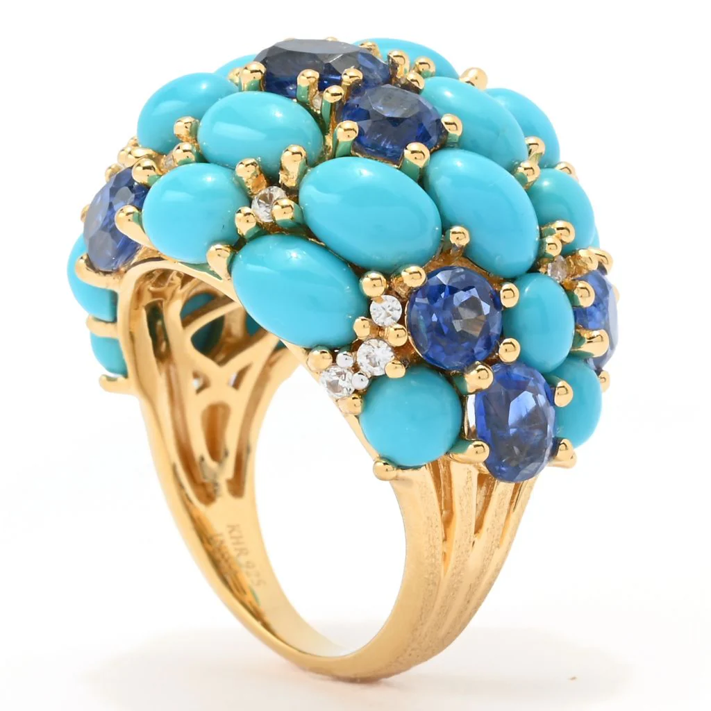 MUSE 18K Vermeil Sleeping Beauty Turquoise, Kyanite & Zircon Dome Ring - Image 2