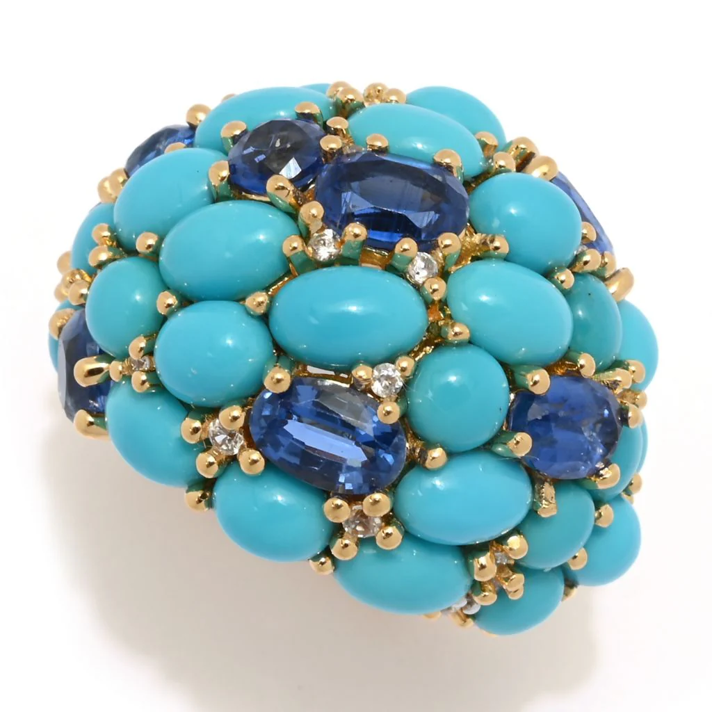 MUSE 18K Vermeil Sleeping Beauty Turquoise, Kyanite & Zircon Dome Ring - Image 4