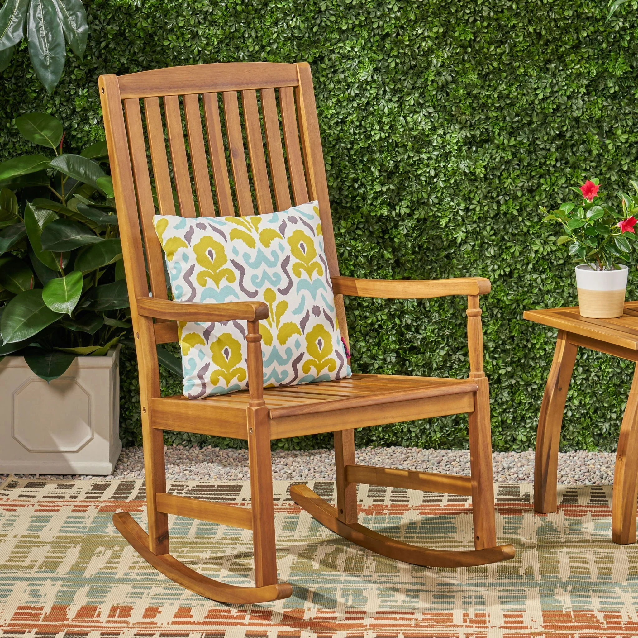 Muse - Outdoor Acacia Rocking Chair With Slat Design - Teak - Image 3