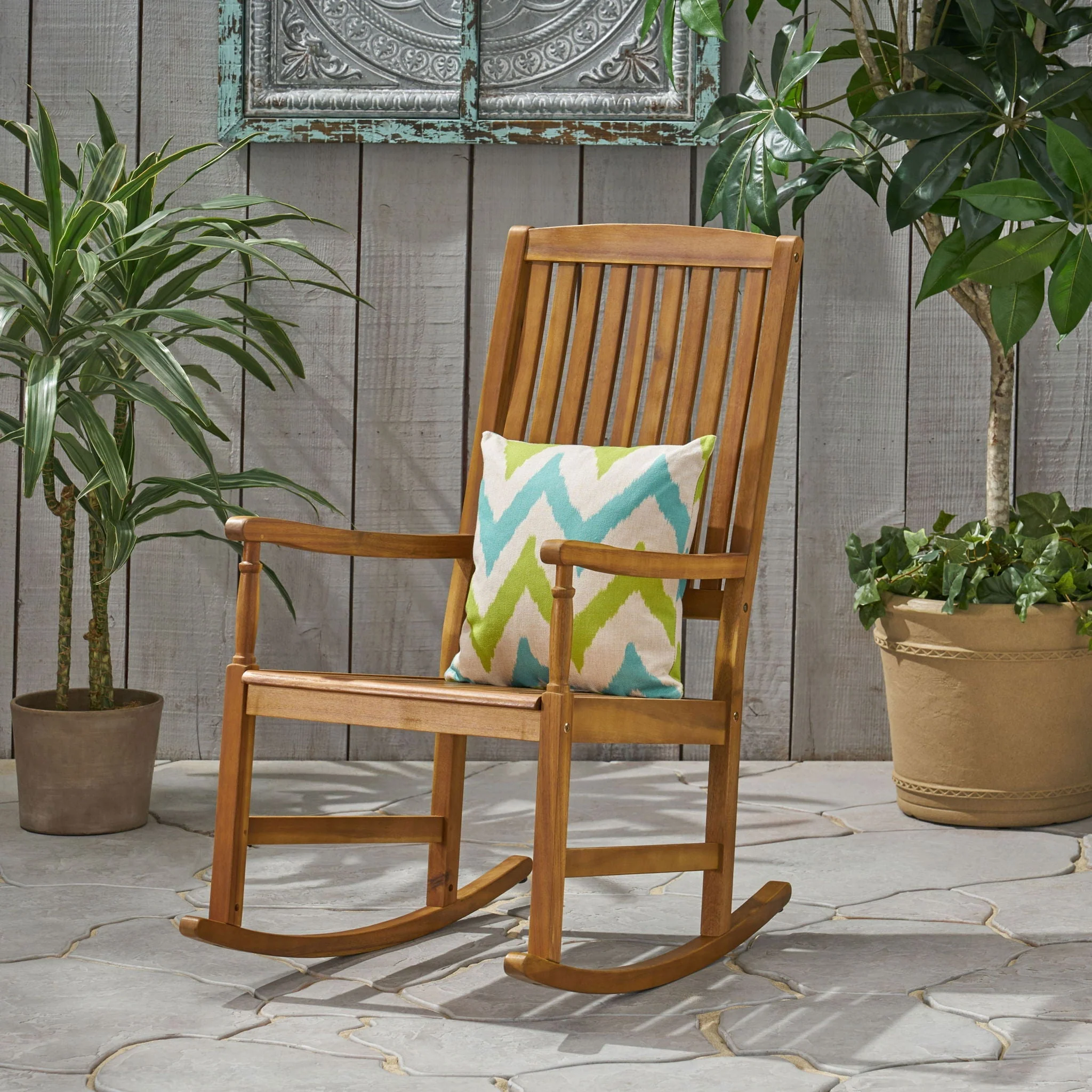 Muse - Outdoor Acacia Rocking Chair With Slat Design - Teak - Image 4