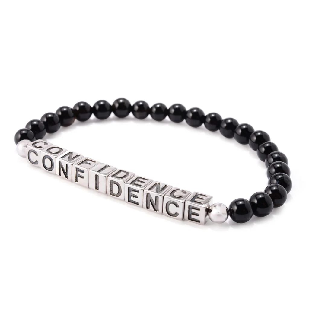 MUSE Platinum Plated Choice of Mantra Black Onyx Bead Stretch Bracelet - Image 4