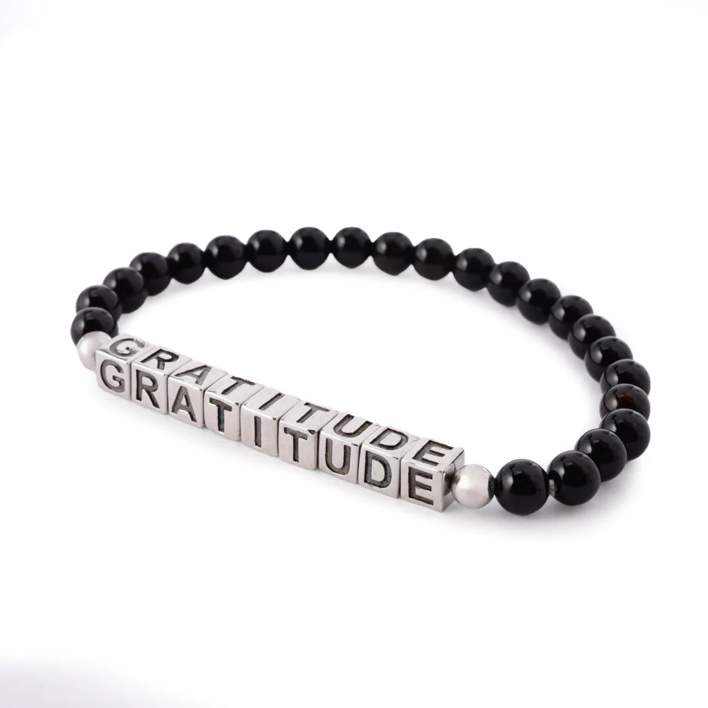 MUSE Platinum Plated Choice of Mantra Black Onyx Bead Stretch Bracelet - Image 5