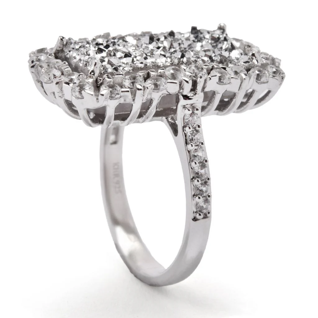 MUSE Sterling Silver 18x9mm Drusy & White Zircon Elongated Ring - Image 2