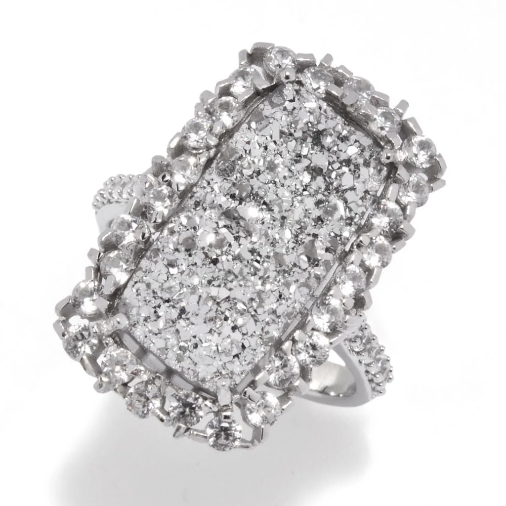 MUSE Sterling Silver 18x9mm Drusy & White Zircon Elongated Ring - Image 3
