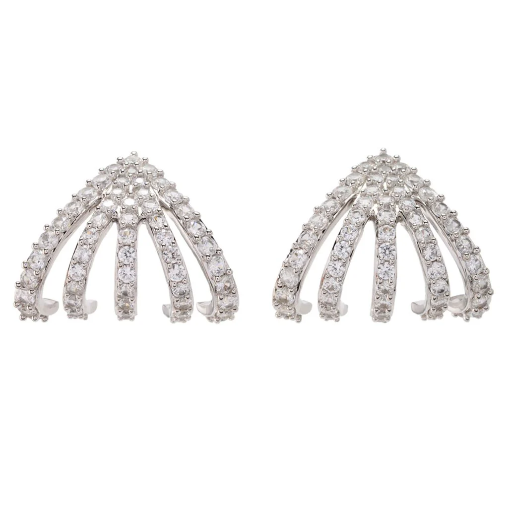 MUSE Sterling Silver 6.12ctw White Zircon Multi Row Ear Cuff Earrings - Image 3