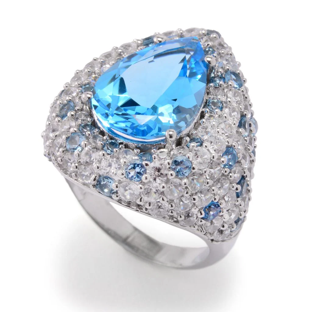 MUSE Sterling Silver 8.61ctw Blue Topaz & White Zircon Pave Ring - Image 3