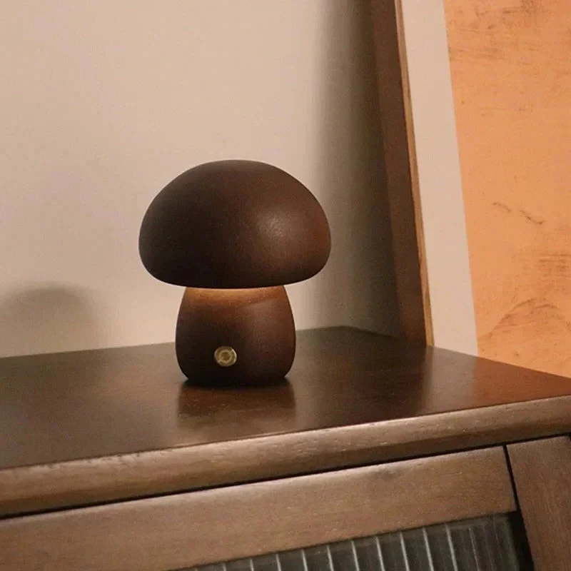 Mushroom Bedside Lamp – Touch-Controlled Dimmable Beech Wood Nightstand Light - Image 10