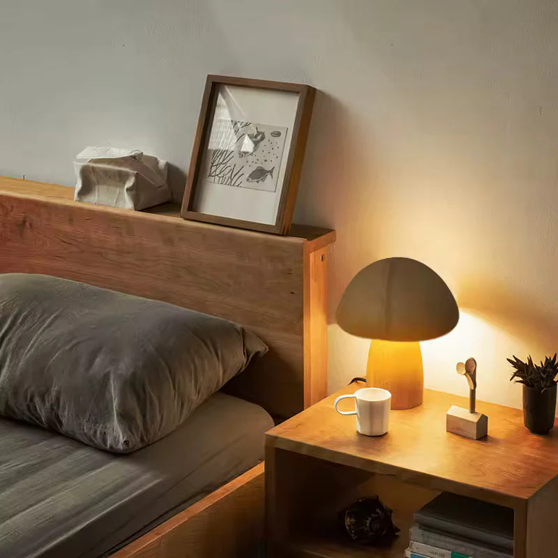 Mushroom Bedside Lamp – Touch-Controlled Dimmable Beech Wood Nightstand Light - Image 4