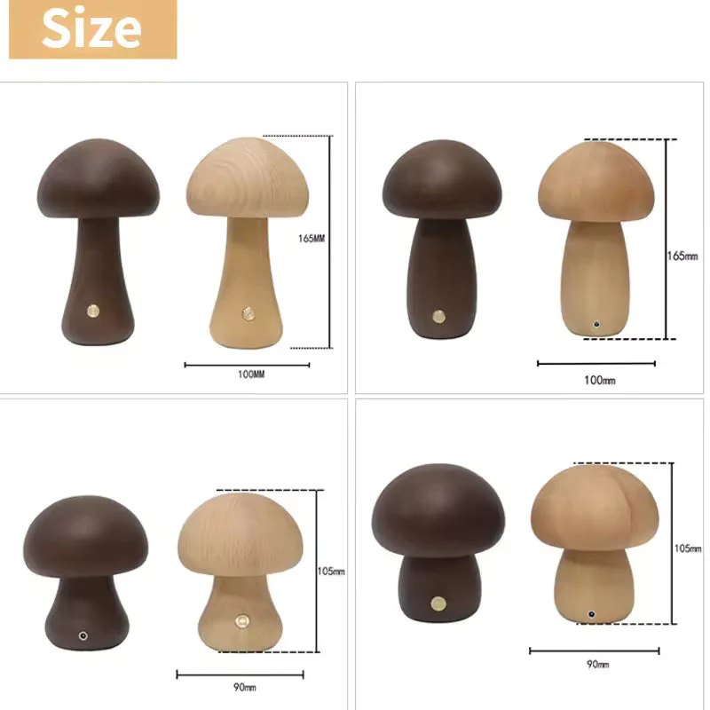 Mushroom Bedside Lamp – Touch-Controlled Dimmable Beech Wood Nightstand Light - Image 5
