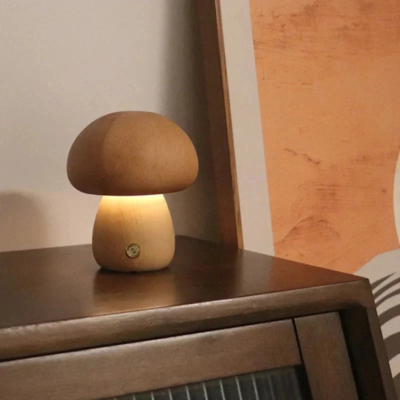 Mushroom Bedside Lamp – Touch-Controlled Dimmable Beech Wood Nightstand Light - Image 6