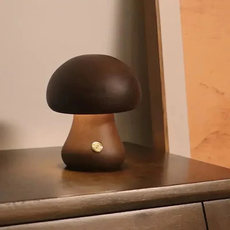 Mushroom Bedside Lamp – Touch-Controlled Dimmable Beech Wood Nightstand Light - Image 8