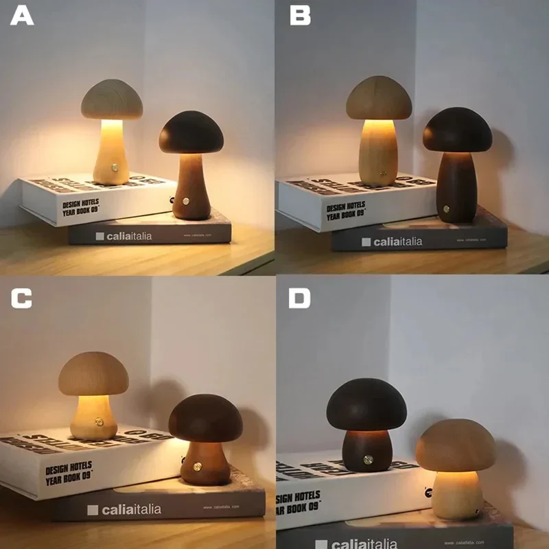 Mushroom Bedside Lamp – Touch-Controlled Dimmable Beech Wood Nightstand Light - Image 9