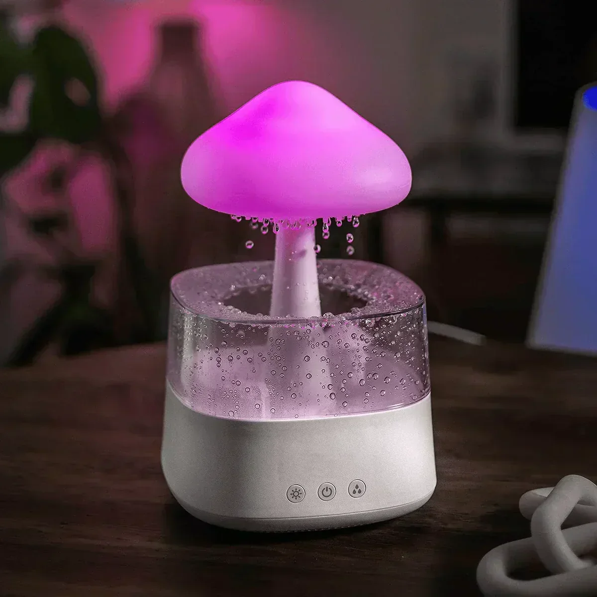 Mushroom Cloud Rain Humidifier with LED Night Light Quiet Diffuser - Image 2