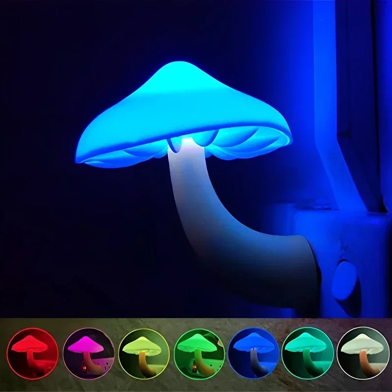 Mushroom LED Night Light Auto Sensor Wall Lamp Kids Bedroom Bedside US Plug Decor - Image 2