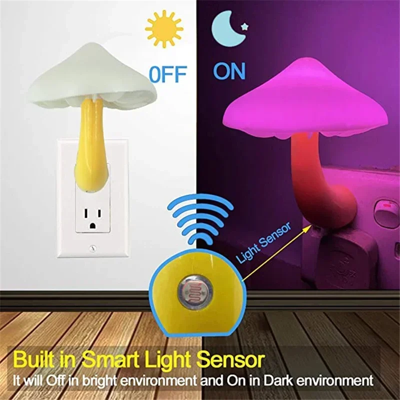 Mushroom LED Night Light Auto Sensor Wall Lamp Kids Bedroom Bedside US Plug Decor - Image 3