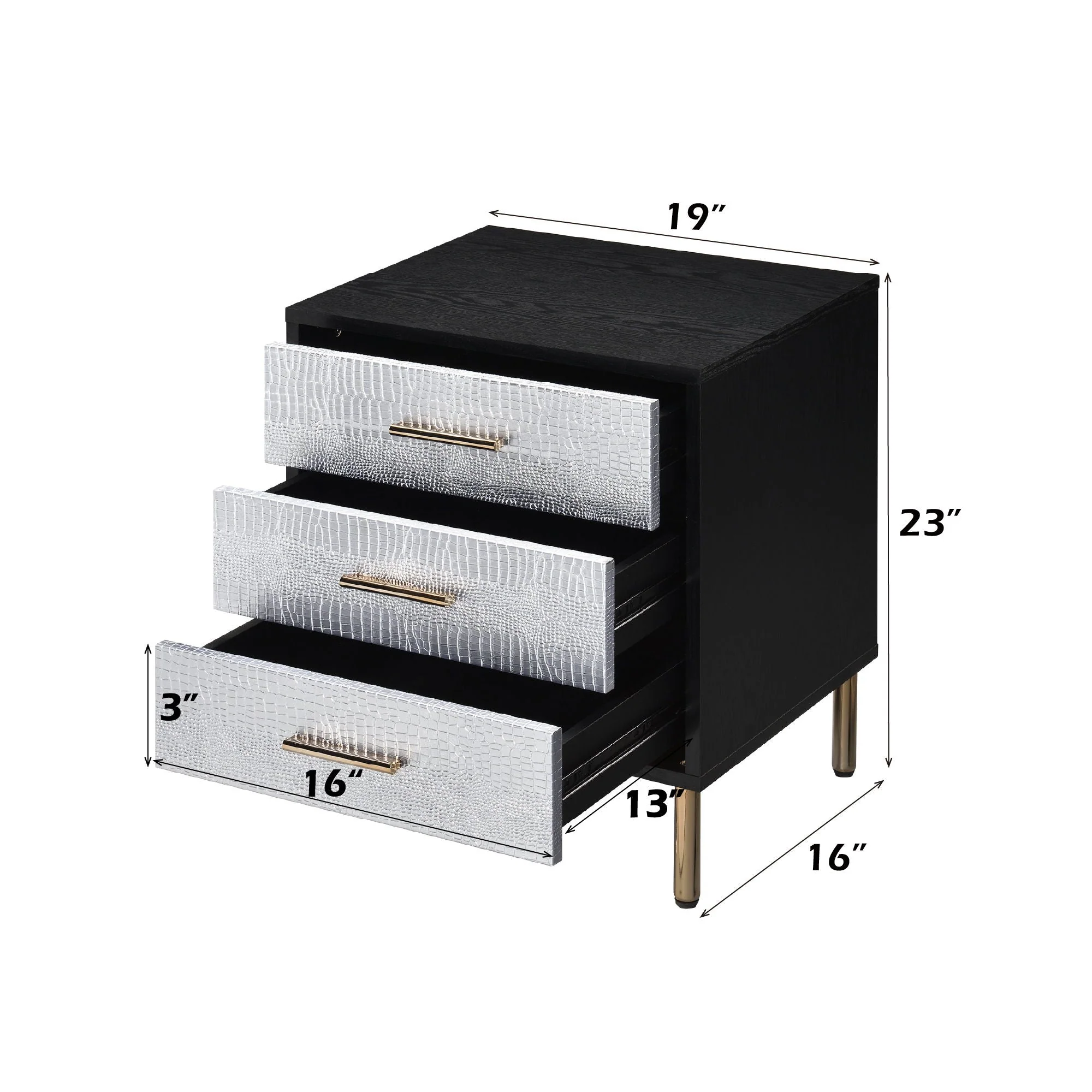 Myles - Nightstand - Black / Gold / Silver - Image 3