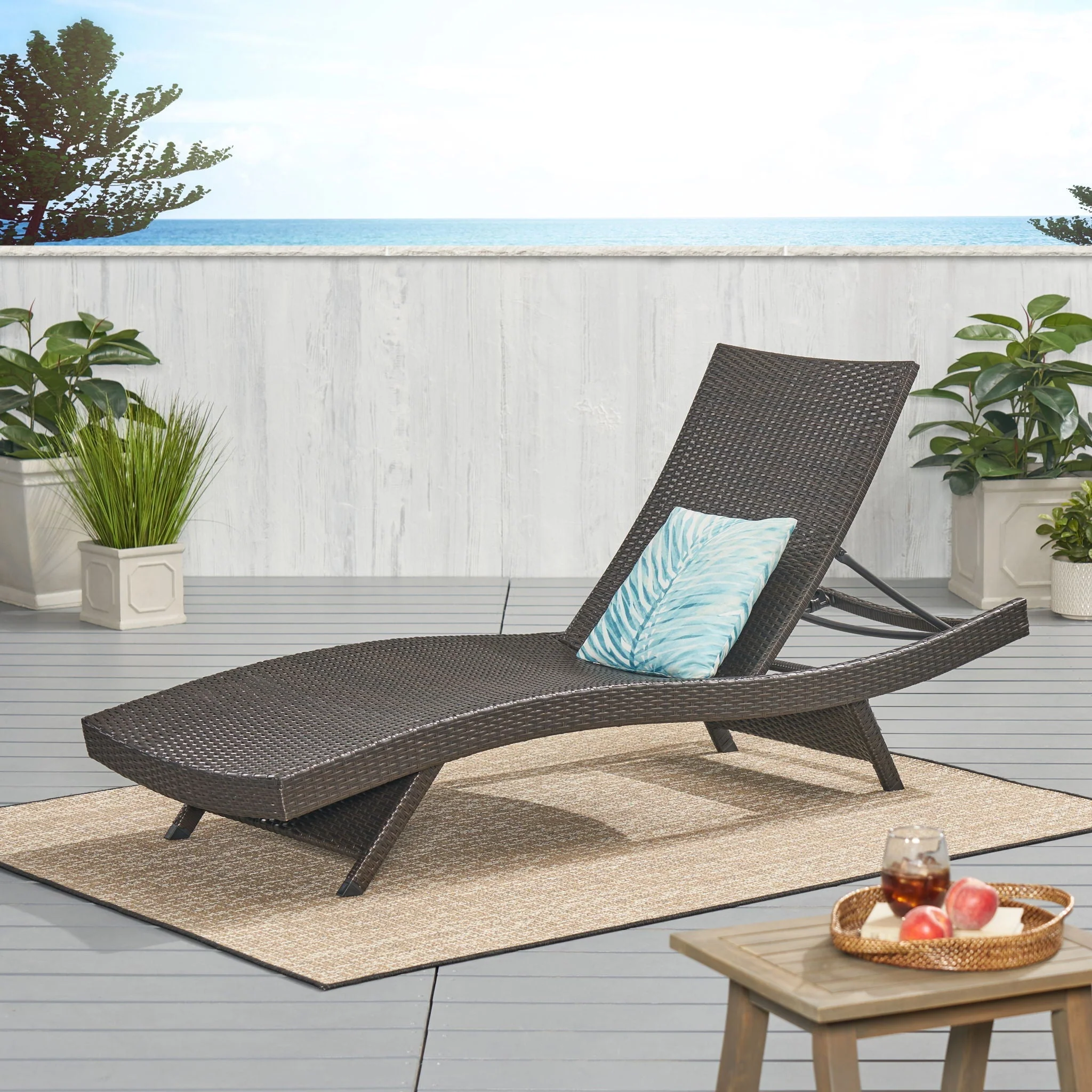 Mysticism Outdoor Chaise Lounge With Adjustable Backrest And Foldable Legs - Brown Multi - Image 4