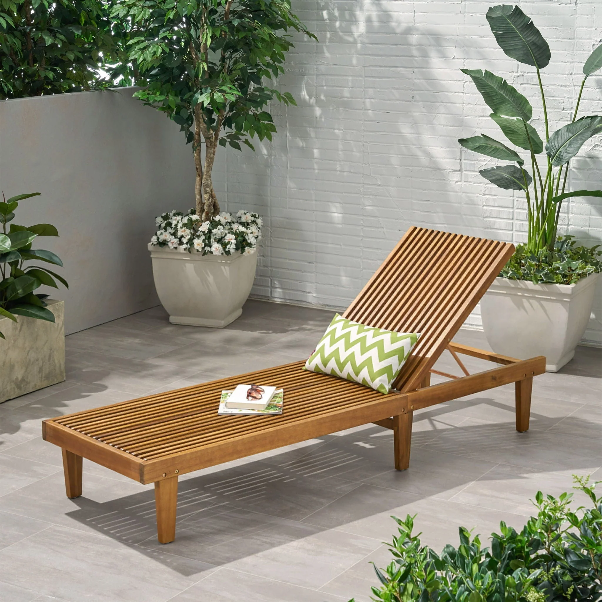 Nadine - Stylish Chaise Lounge Chair - Teak - Image 2