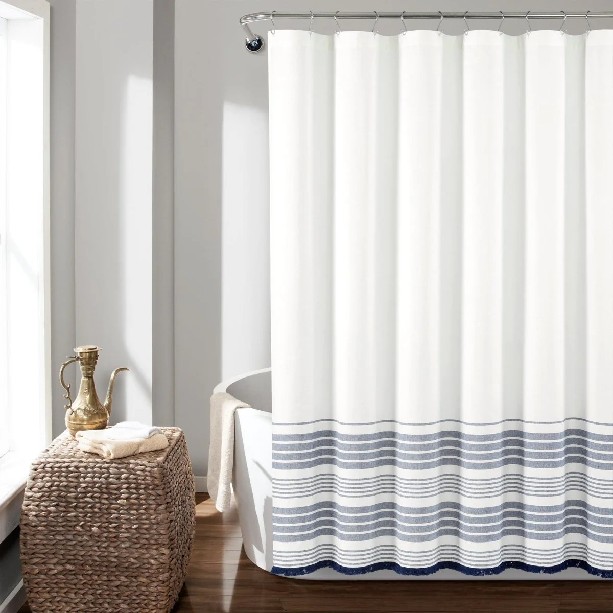 Nantucket Yarn Dyed Tassel Fringe Shower Curtain - Image 23