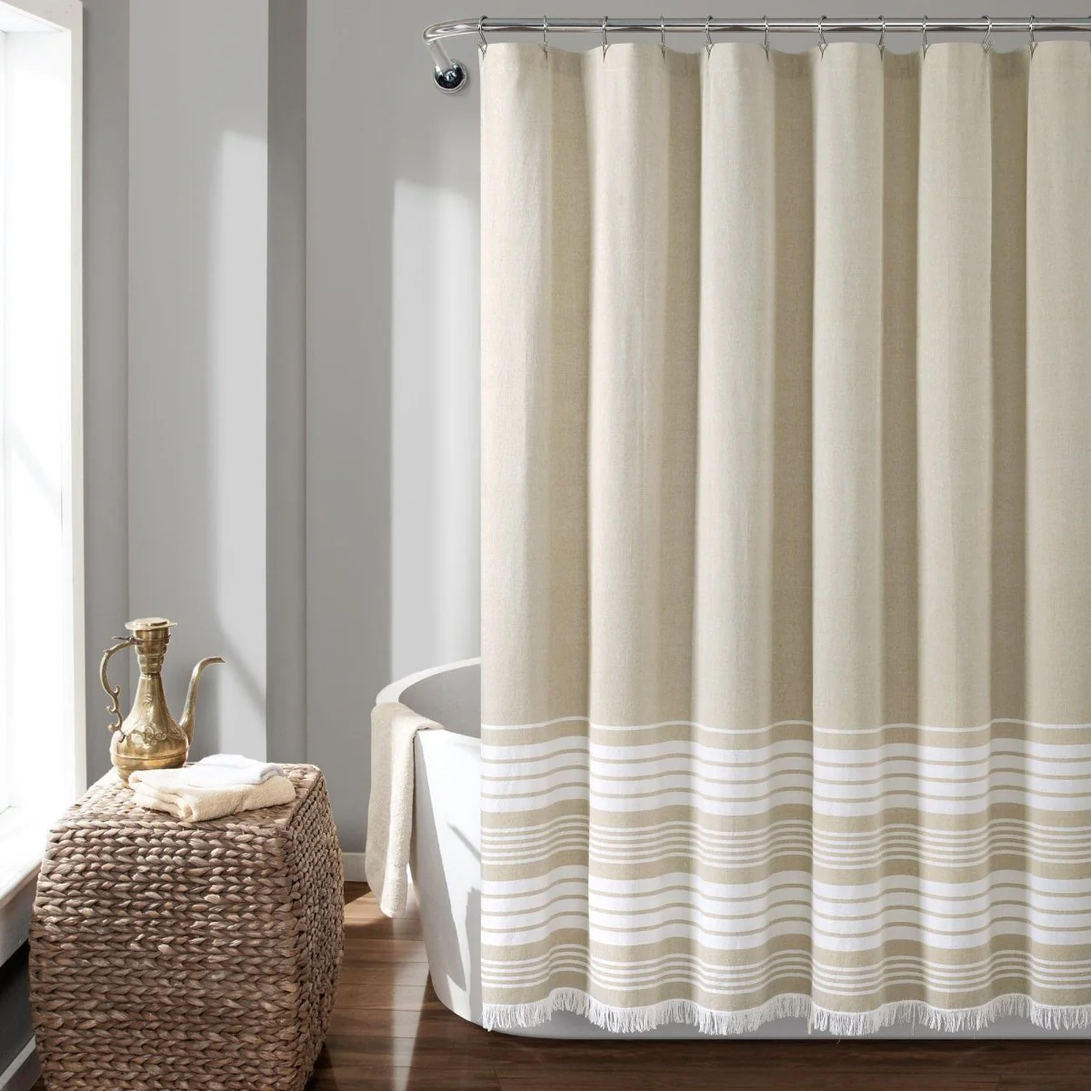 Nantucket Yarn Dyed Tassel Fringe Shower Curtain - Image 3