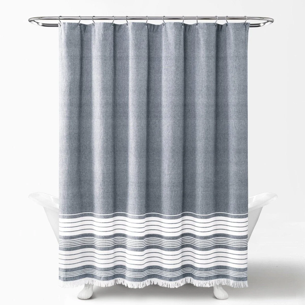 Nantucket Yarn Dyed Tassel Fringe Shower Curtain - Image 4
