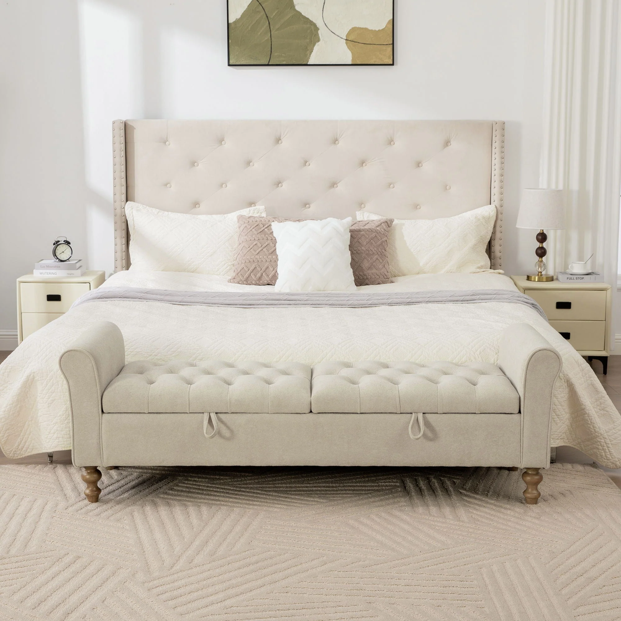 Napped Storage Bench With Rolled Armrest - Griege - Image 4