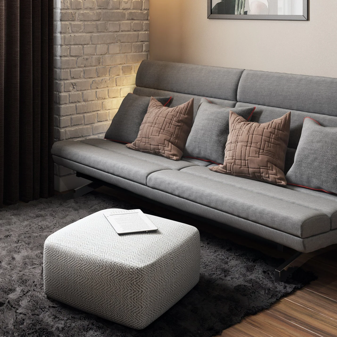 Nate Square Pouf Patterned Grey Melange - Image 6