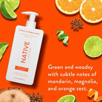 Native Citrus Herbal Musk Daily Shampoo for Men & Women 16.5 fl oz - Image 2