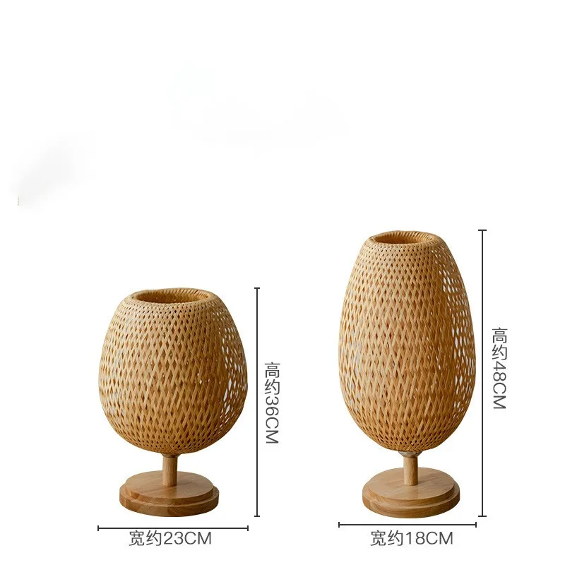 Natural Bamboo Rattan Table Lamp Hand-Woven Bedside Lamp for Bedroom & Living Room - Image 4