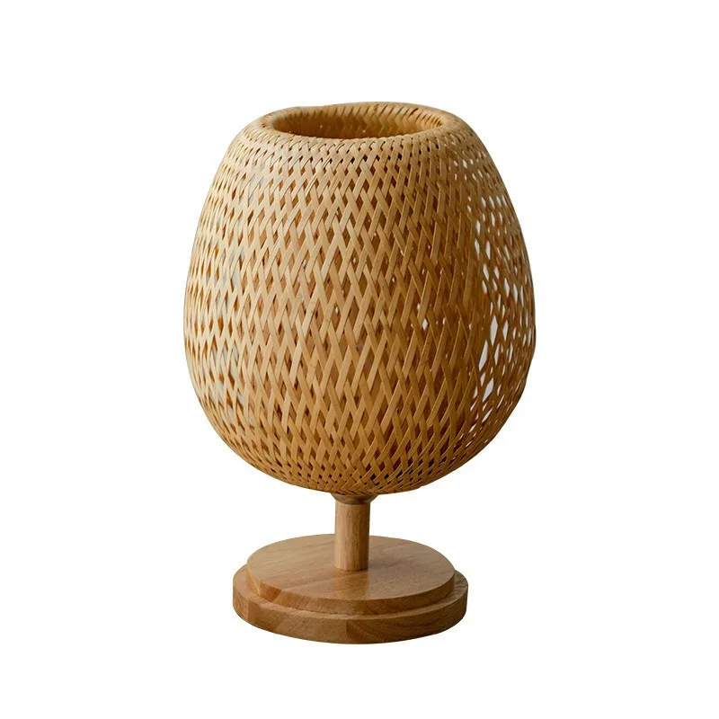 Natural Bamboo Rattan Table Lamp Hand-Woven Bedside Lamp for Bedroom & Living Room - Image 5