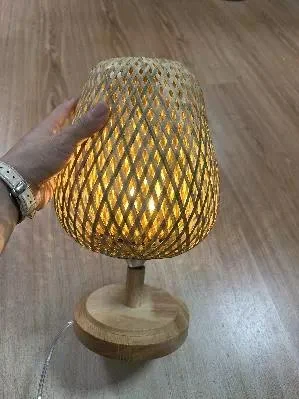 Natural Bamboo Rattan Table Lamp Hand-Woven Bedside Lamp for Bedroom & Living Room - Image 7
