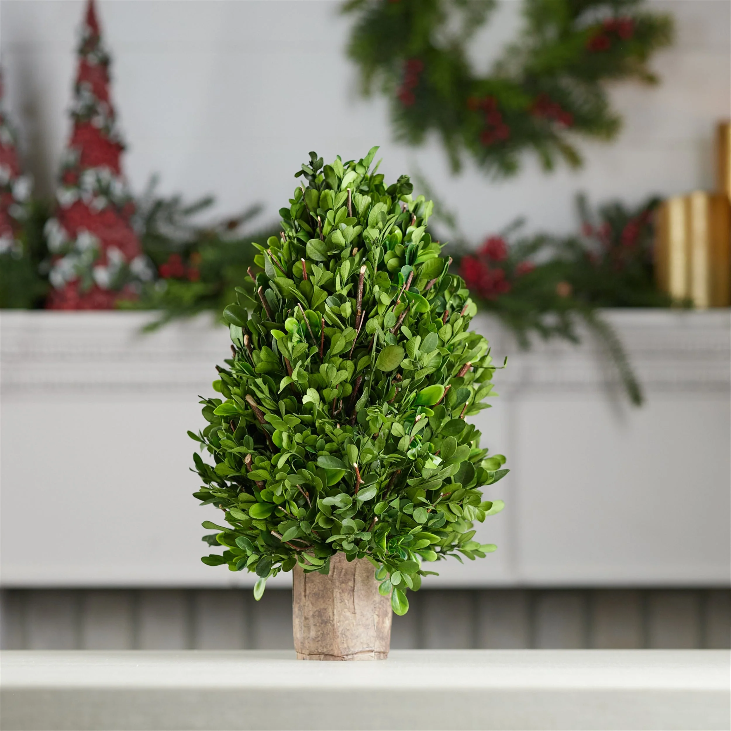 Natural Boxwood Foliage Topiary 15.5"H - Image 2