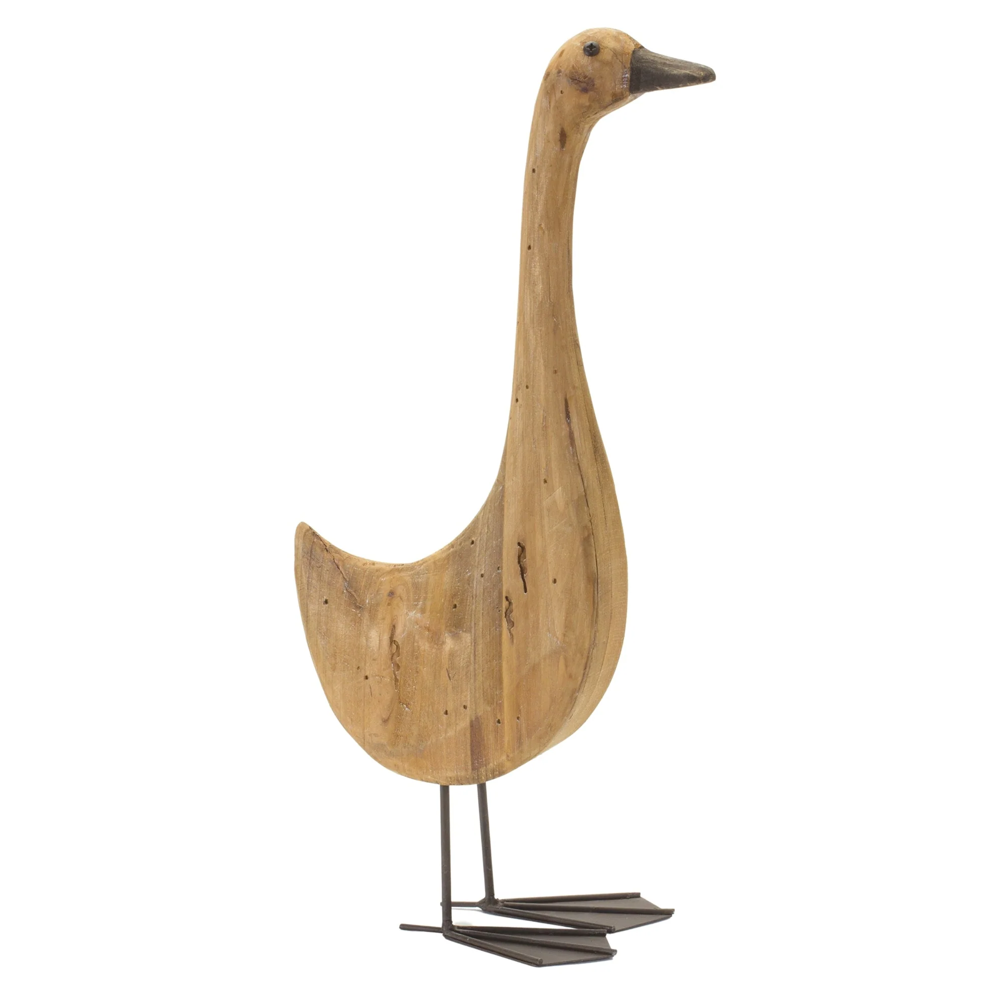 Natural Fir Wood Goose Figurine with Rustic Metal Accents (Set of 2) - Image 2