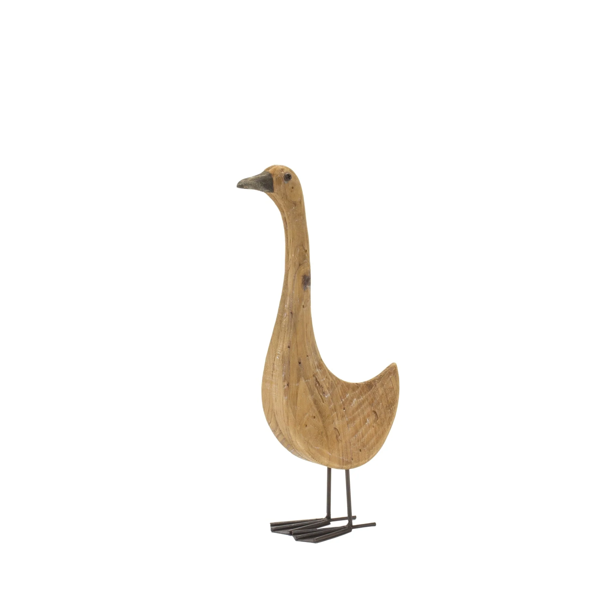 Natural Fir Wood Goose Figurine with Rustic Metal Accents (Set of 2) - Image 3