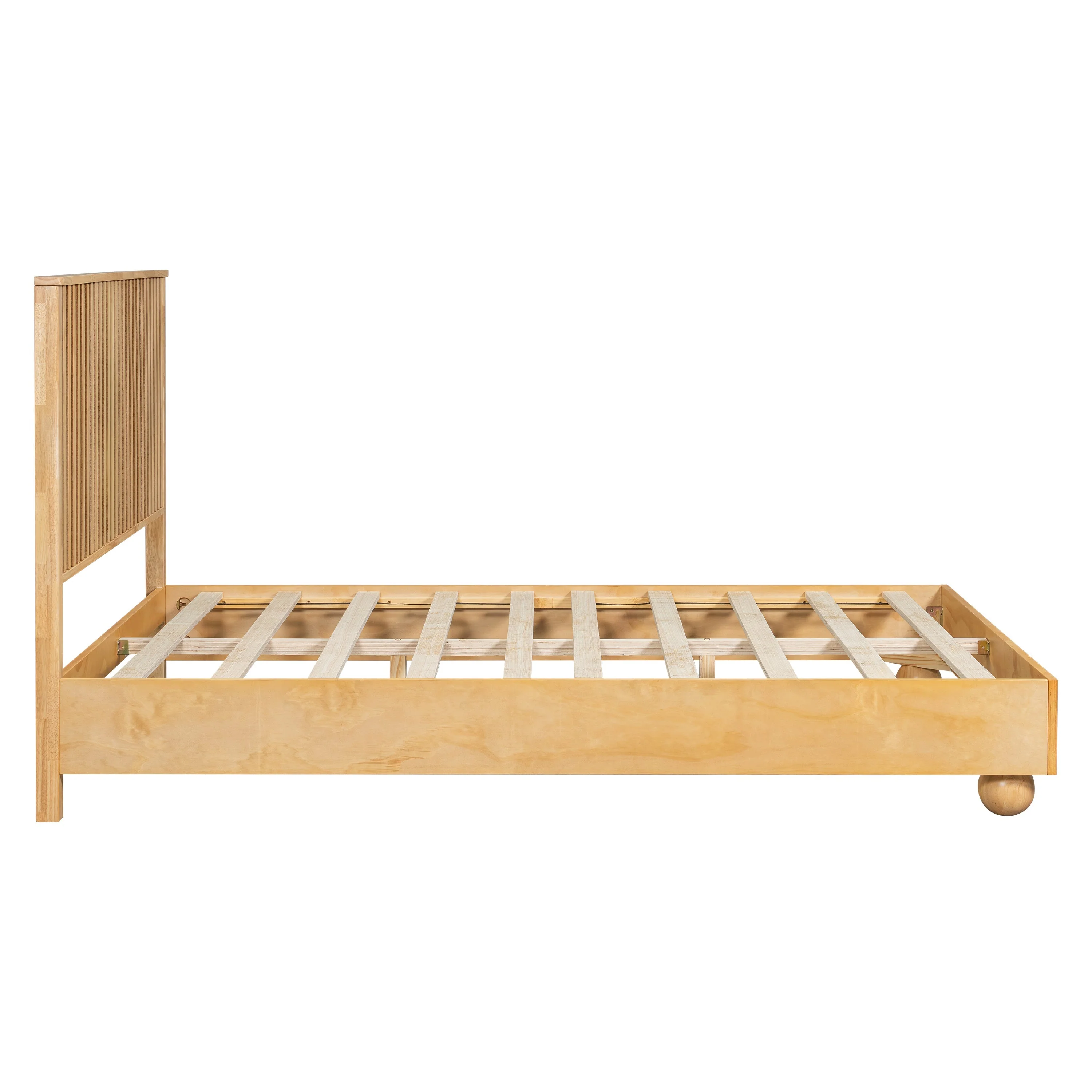 Natural Queen Size Wood Bed Frame With Reeded Headboard - Image 10