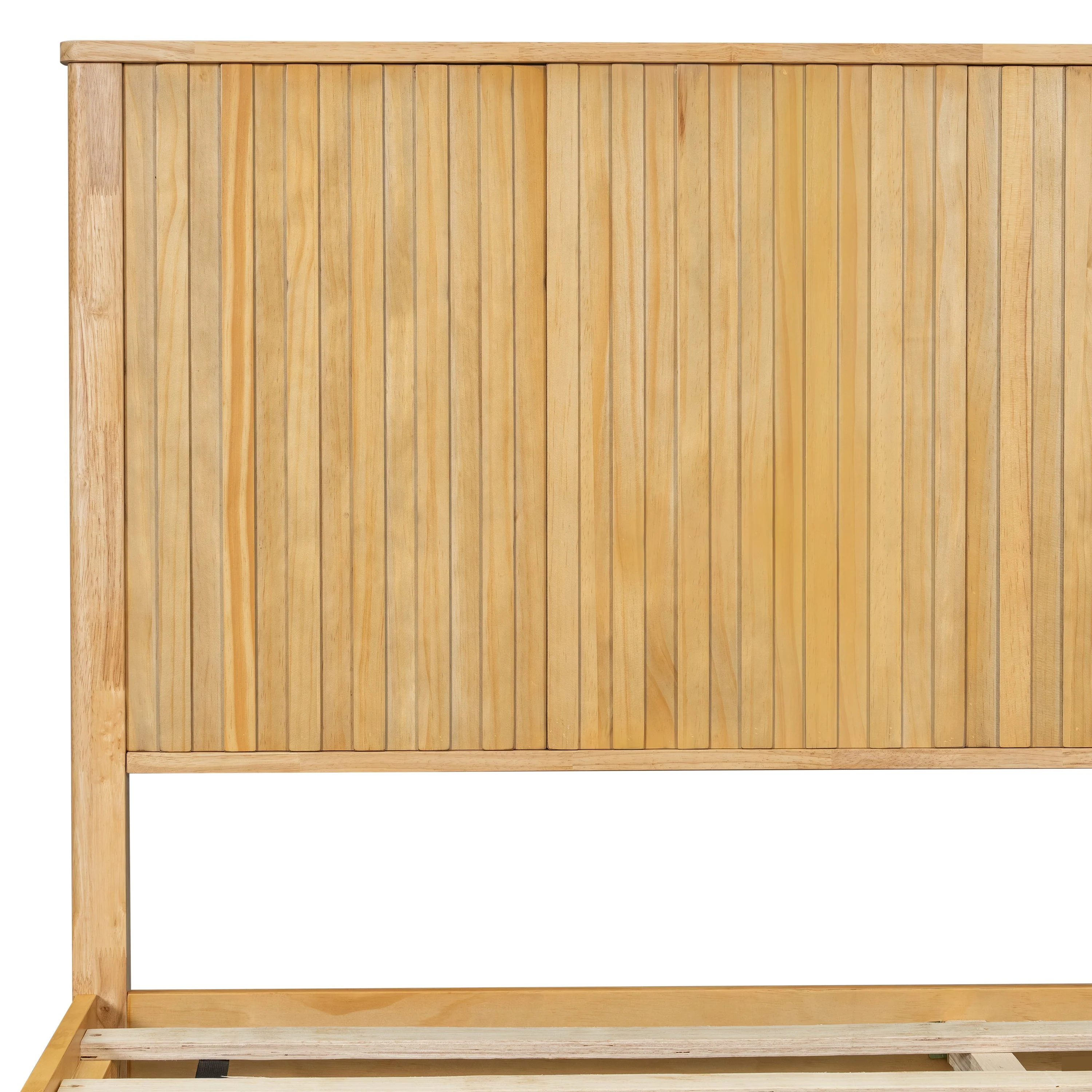 Natural Queen Size Wood Bed Frame With Reeded Headboard - Image 11