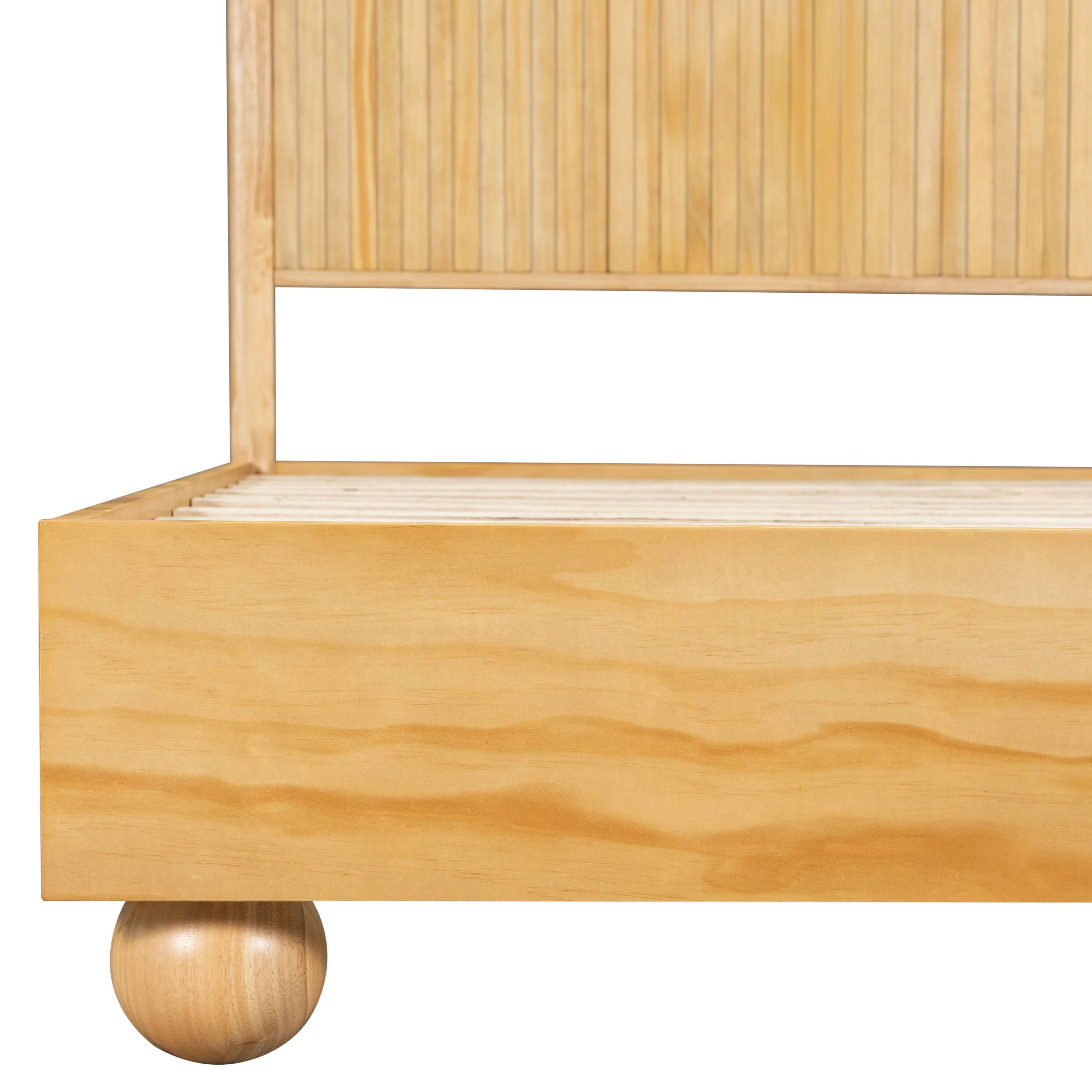 Natural Queen Size Wood Bed Frame With Reeded Headboard - Image 12