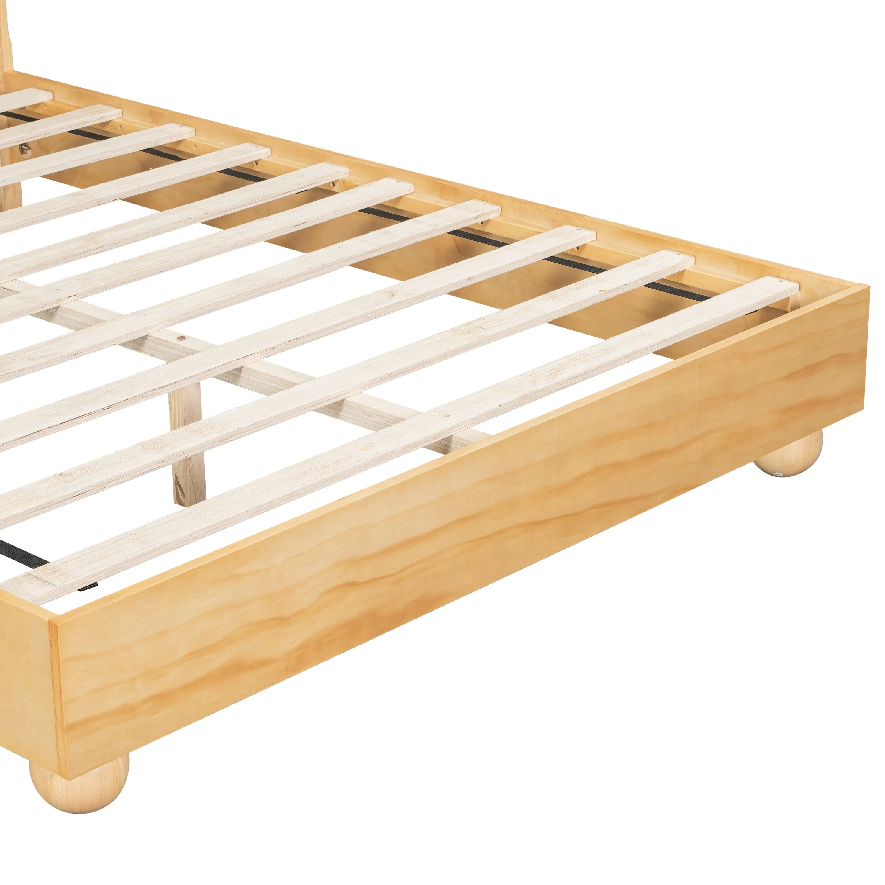 Natural Queen Size Wood Bed Frame With Reeded Headboard - Image 14