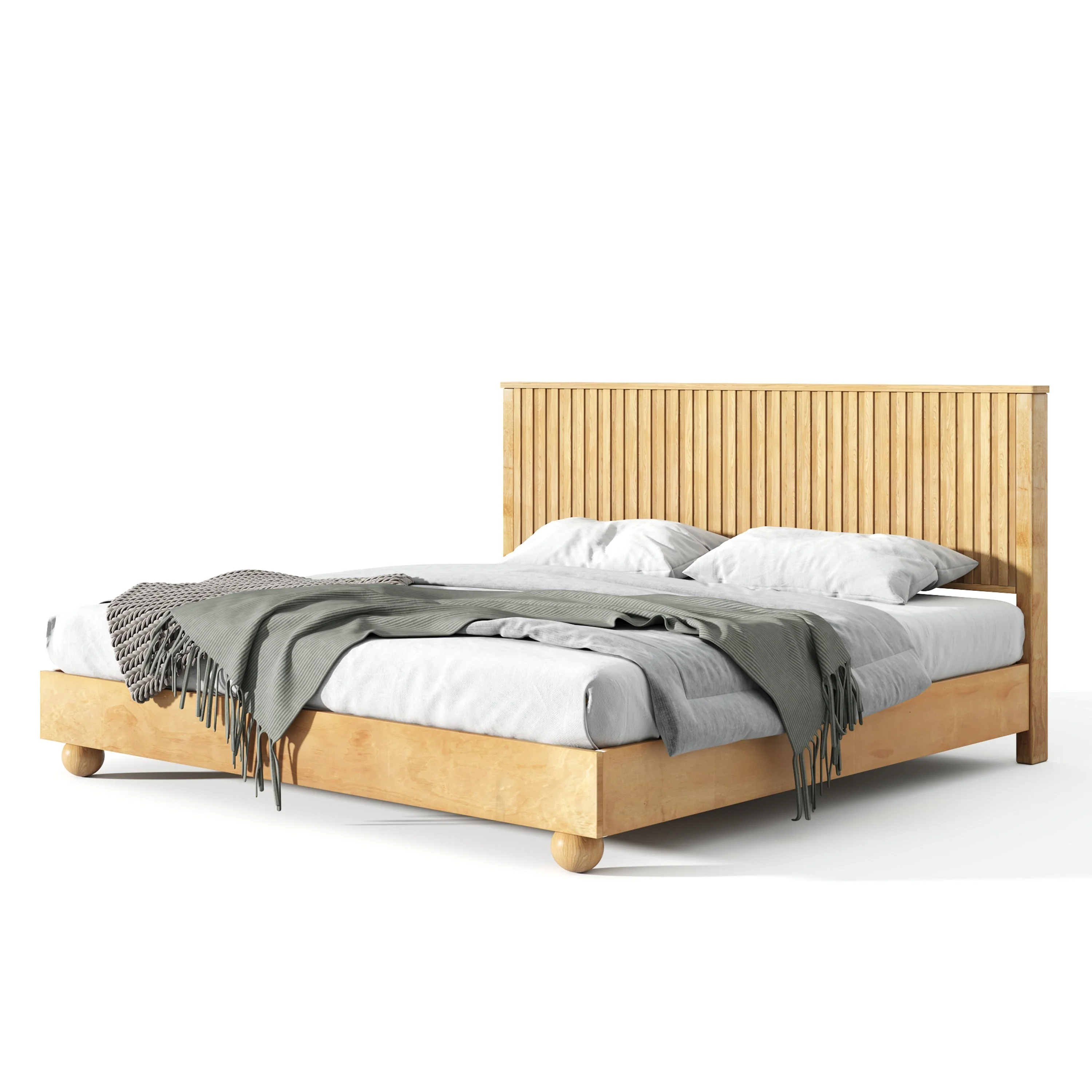 Natural Queen Size Wood Bed Frame With Reeded Headboard - Image 5