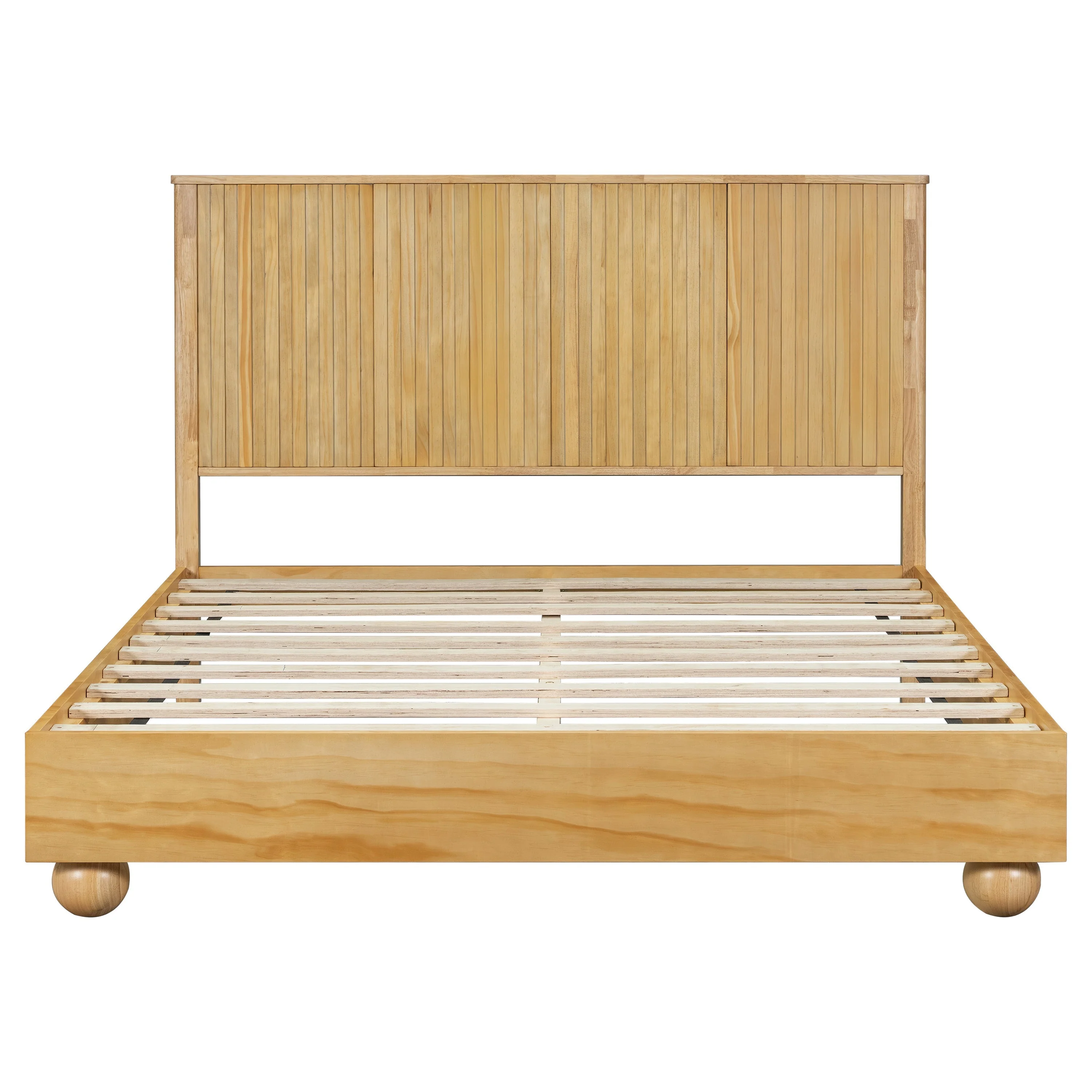 Natural Queen Size Wood Bed Frame With Reeded Headboard - Image 6