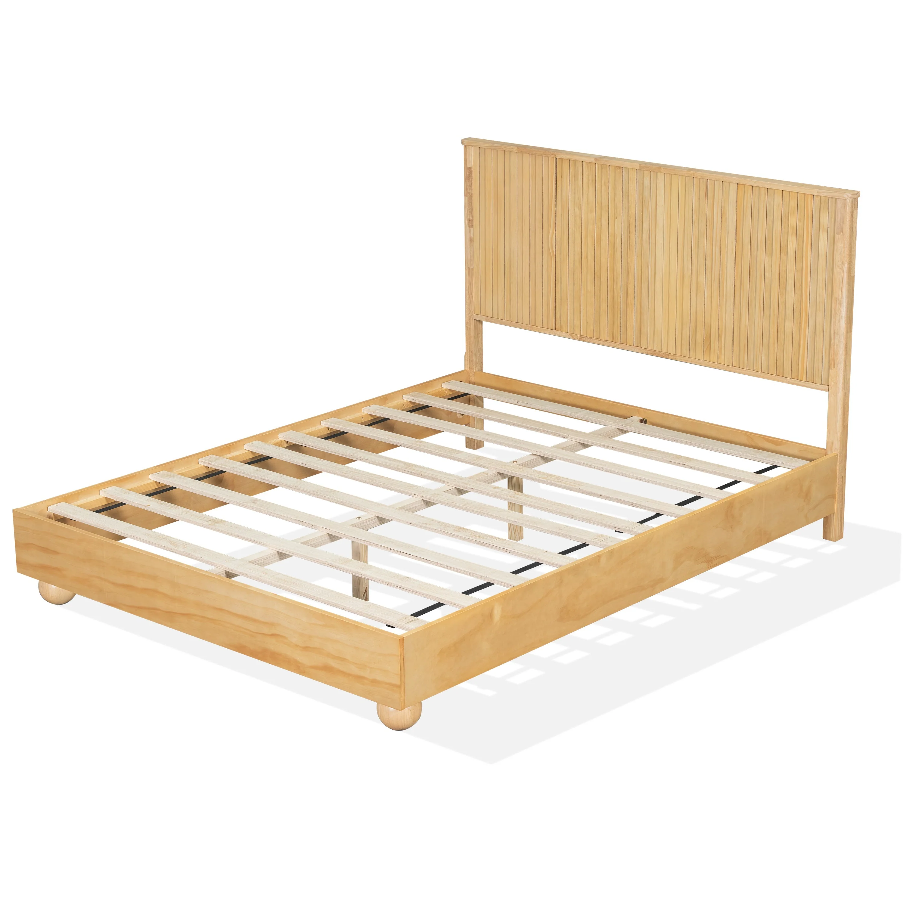 Natural Queen Size Wood Bed Frame With Reeded Headboard - Image 7