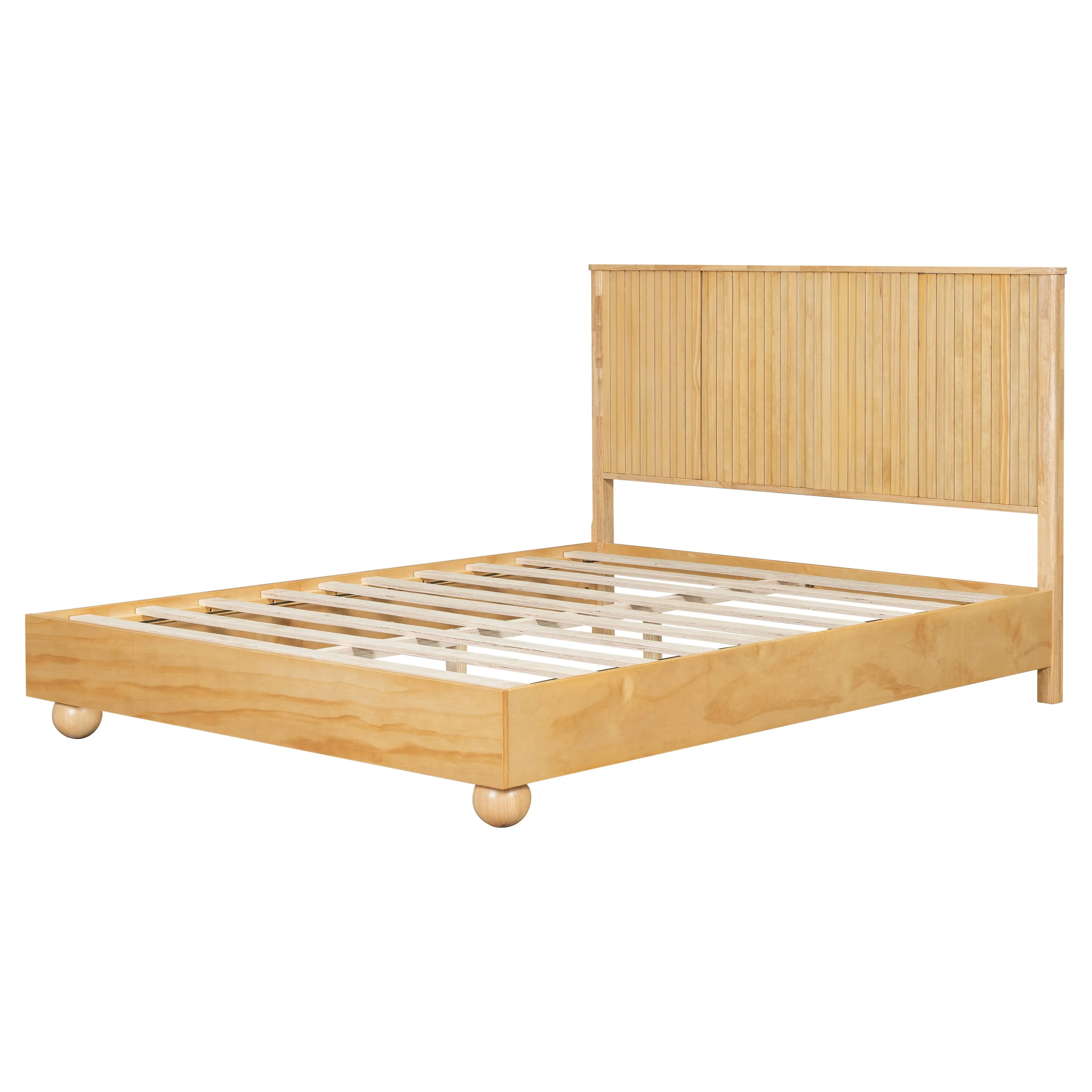 Natural Queen Size Wood Bed Frame With Reeded Headboard - Image 8
