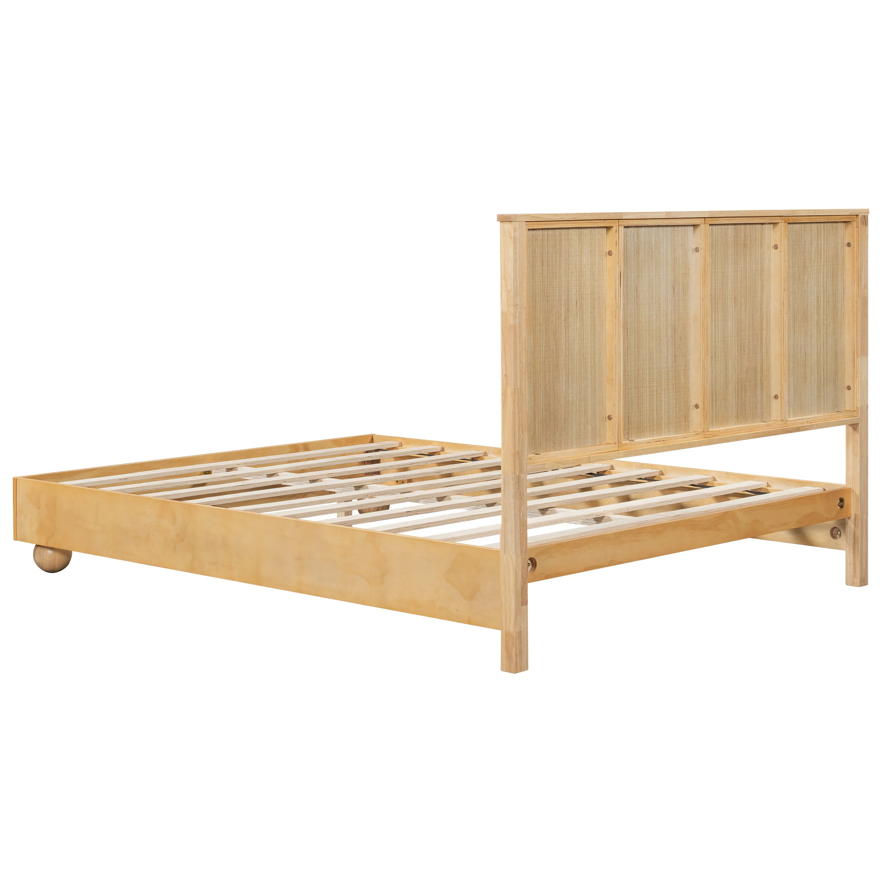 Natural Queen Size Wood Bed Frame With Reeded Headboard - Image 9