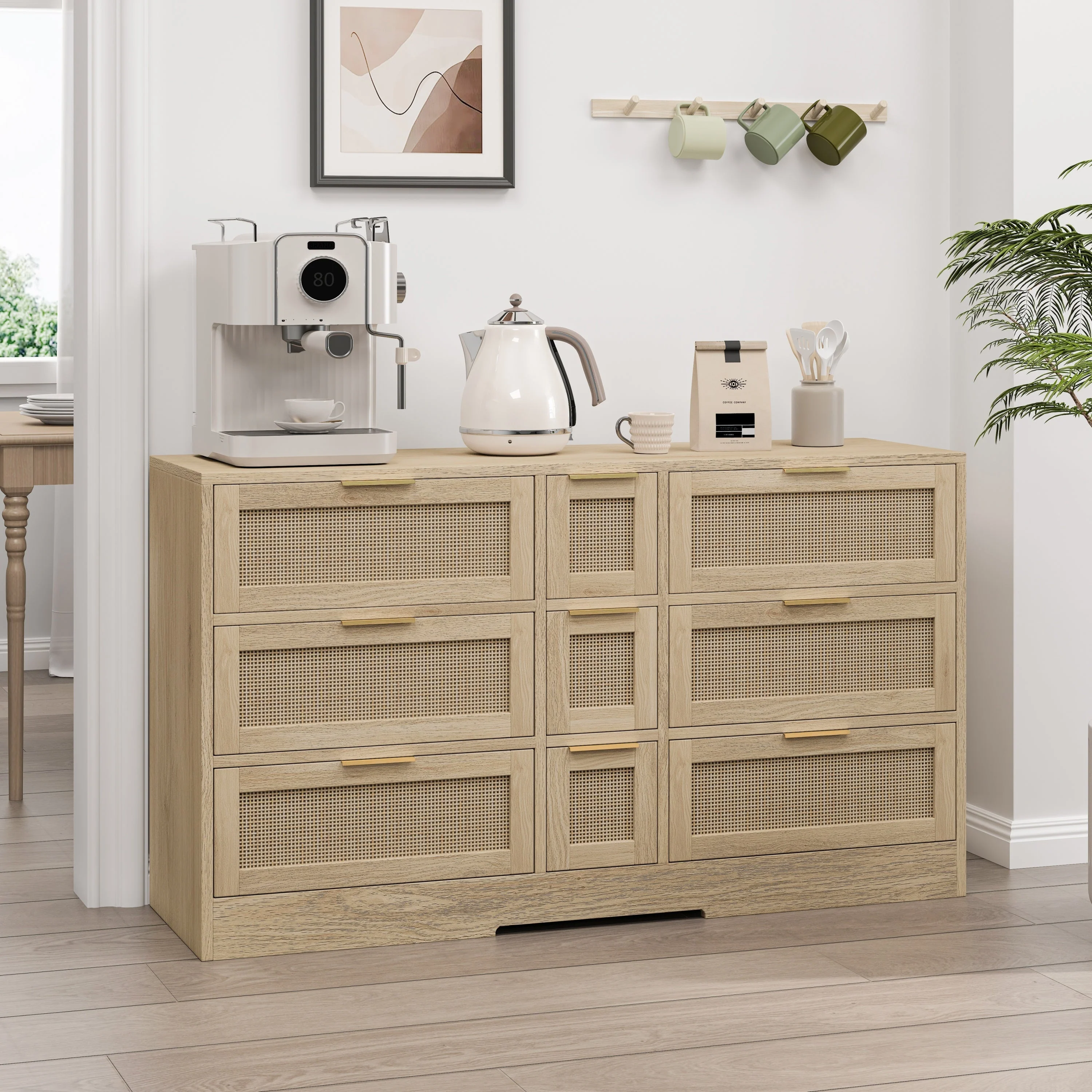 Natural Rattan Locker with 9 Drawers and Metal Handles - Image 2
