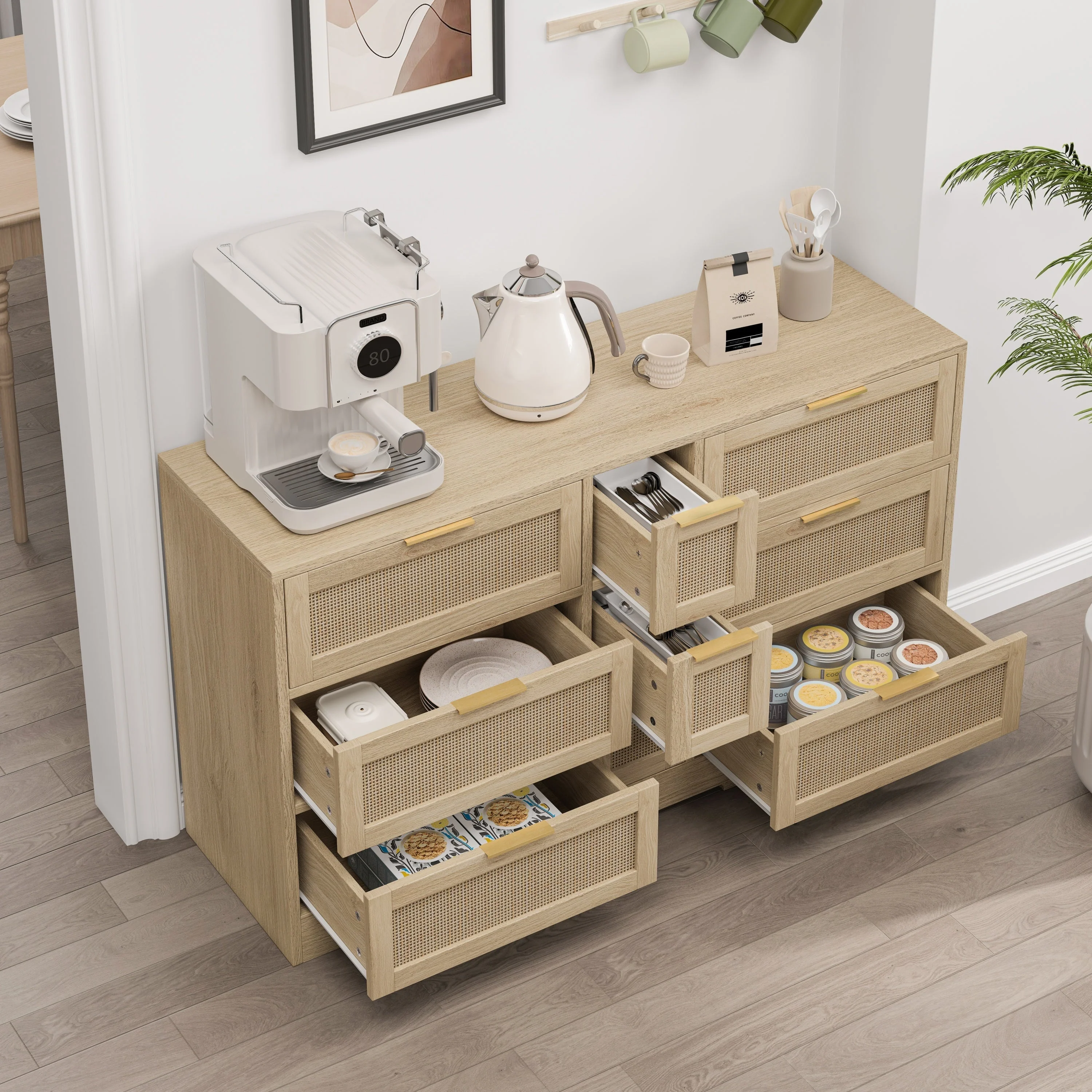 Natural Rattan Locker with 9 Drawers and Metal Handles - Image 4