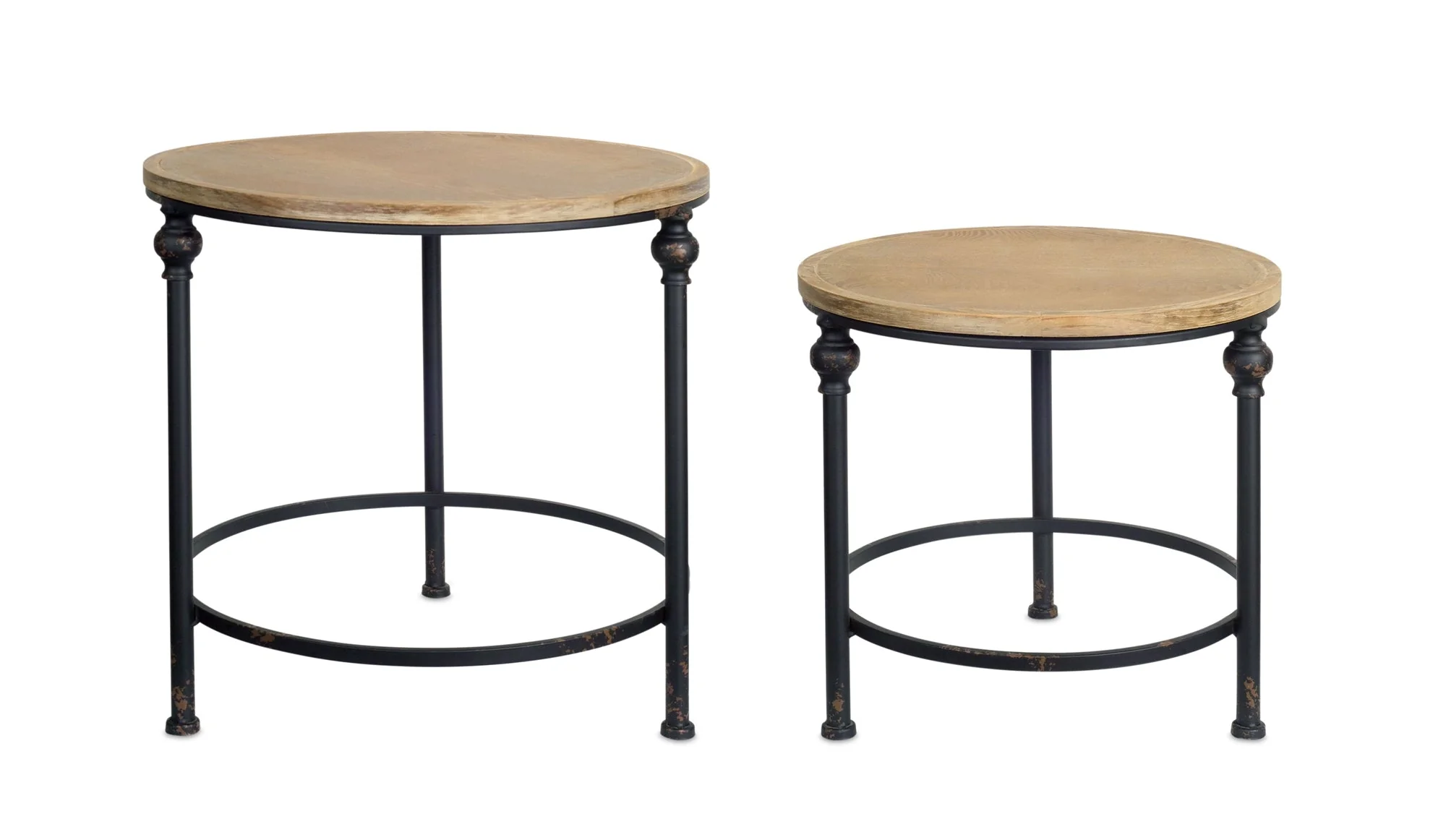 Natural wood and metal round table (set of 2) - Image 2