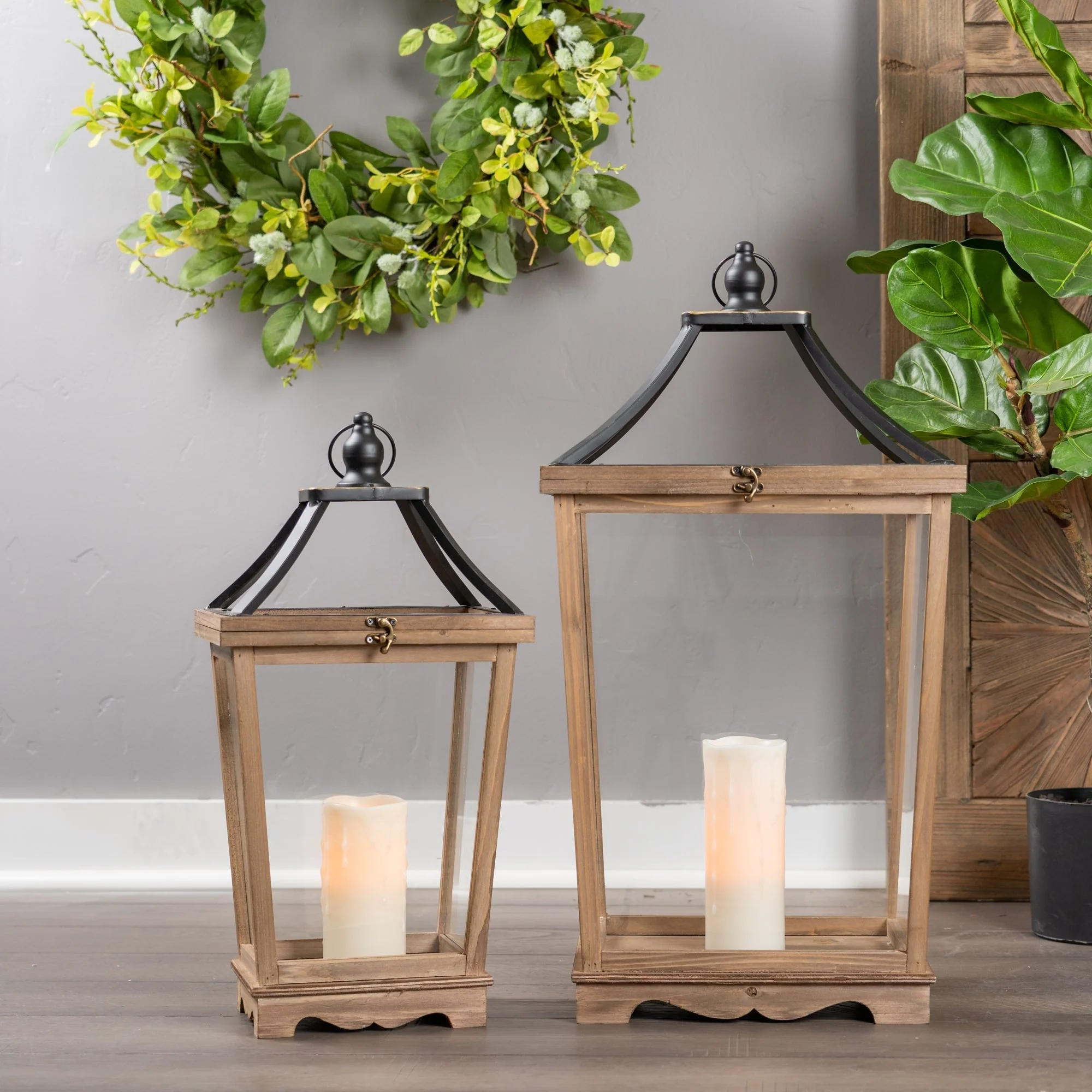 Natural Wooden Lantern with Open Top (Set of 2) - Image 2