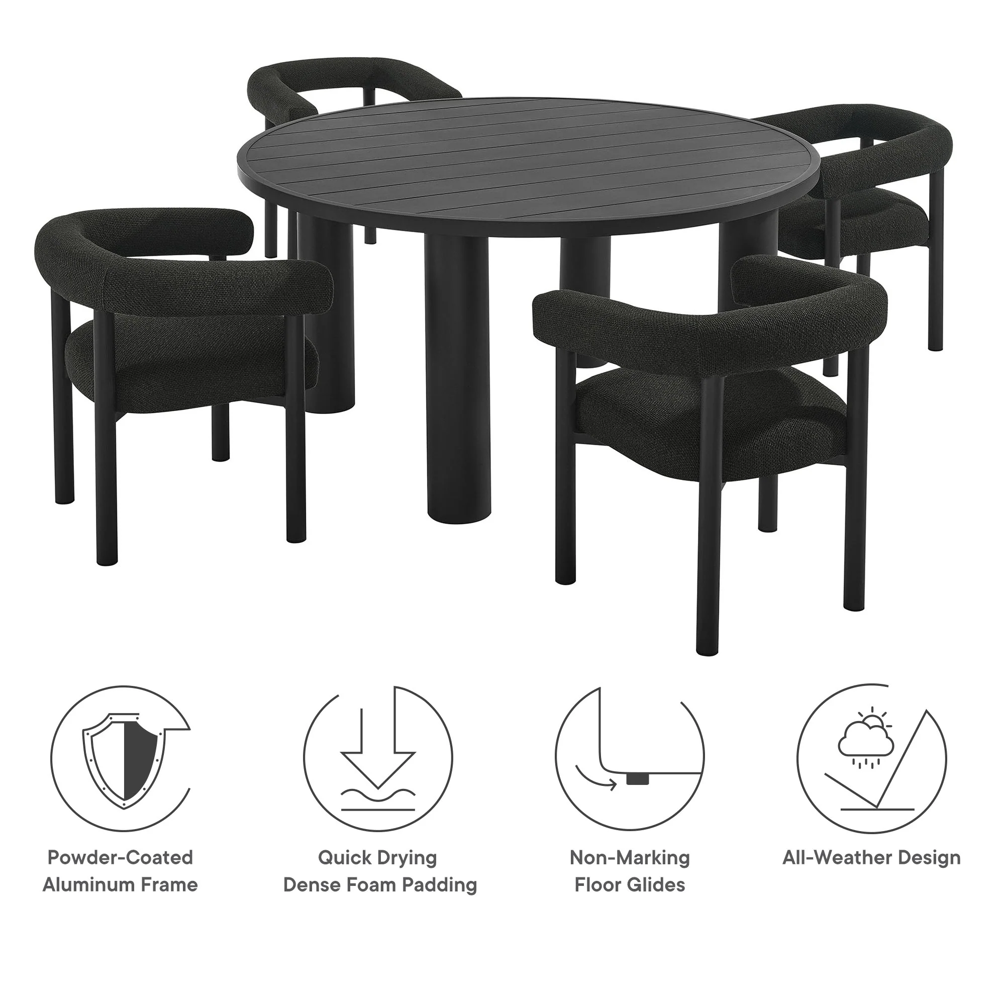 Nautica 5-Piece Round Outdoor Patio Aluminum Dining Table and Chairs Set by Modway - Image 18